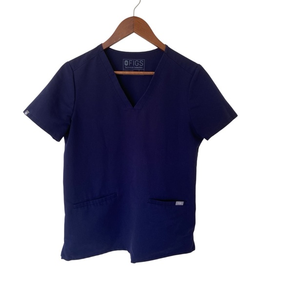 Figs Casma Three-Pocket Navy Blue V-Neck Scrub Top Sz Small PO# 1557 - Picture 2 of 11